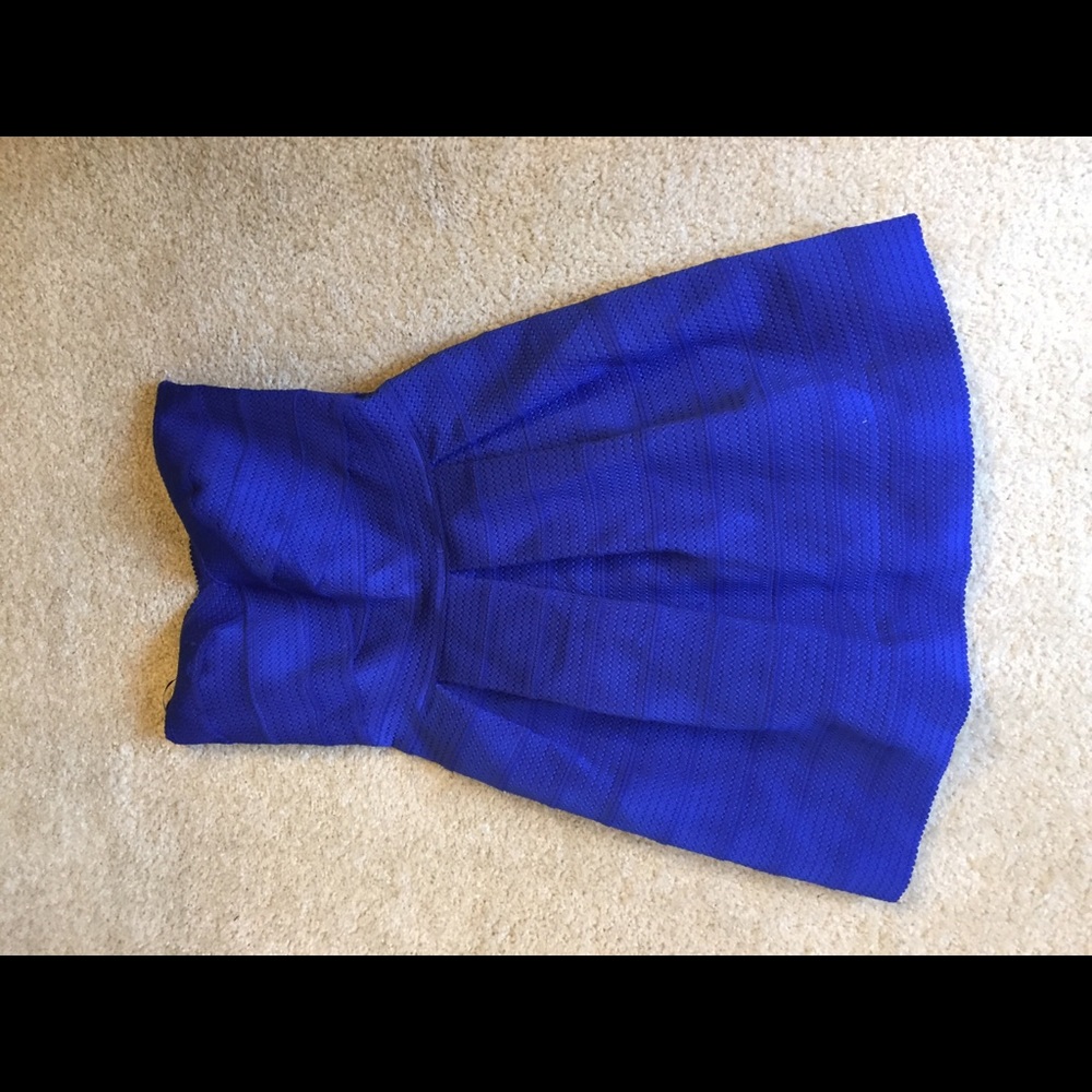 Bright blue strapless dress